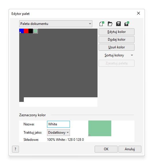 Definiowanie dodatkowego koloru białego w Corel Draw