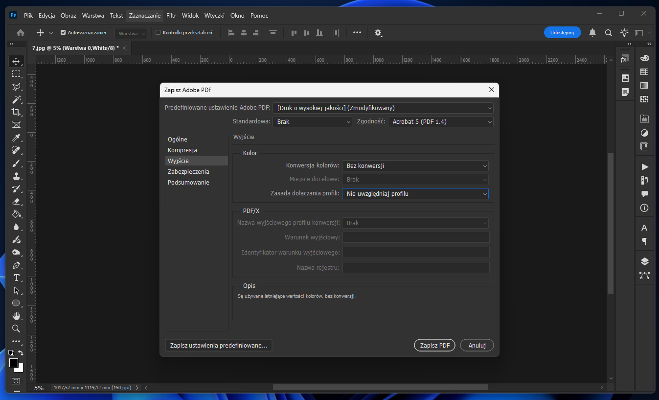 Ustawienie zapisu do pliku PDF w Photoshopie