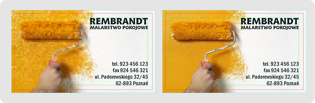 Przykład wizytówki z obrazami zbyt niskiej rozdzielczości